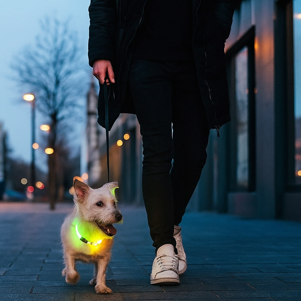 Collier lumineux pour chien, choix écologique, responsable,  bien visible