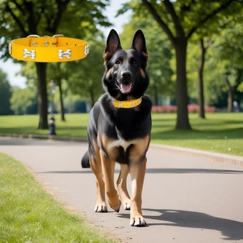 Collier chien : Élégance™ se promène dans un parc à chien