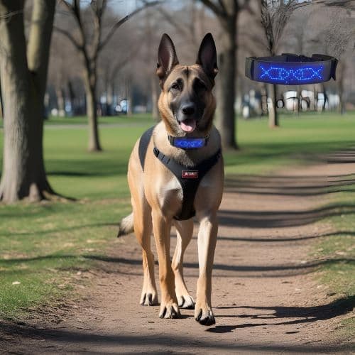 Collier lumineux pour chien couleur BLEU dans un parc
www.jappytoutou.com