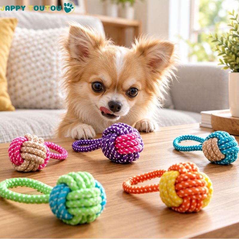Jouet pour chien•Croc’nœud™ : petit chien prêt à jouer