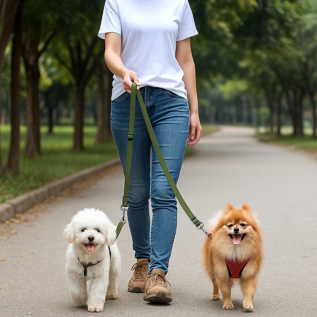 Promener deux chiens sans nĆuds avec La laisse double pour chien - Tandem Poiluâą