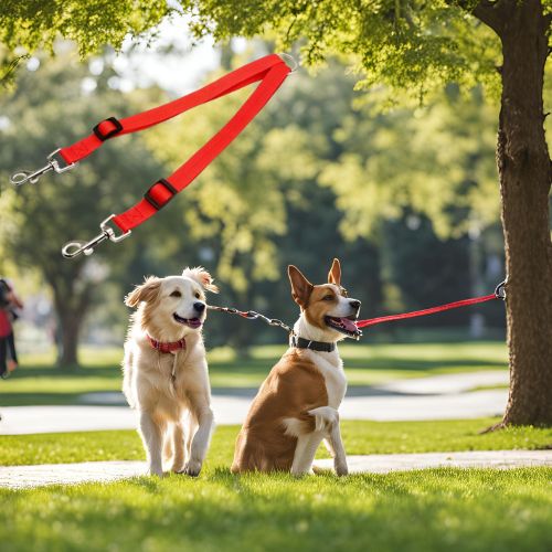 Laisse_double_pour_chien_Rouge_COURTE chiens attachés à un arbre