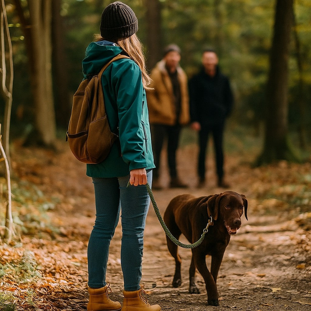 laisse pour chien noir fait de nylon tressĂ© prĂȘt Ă partir pour marcher