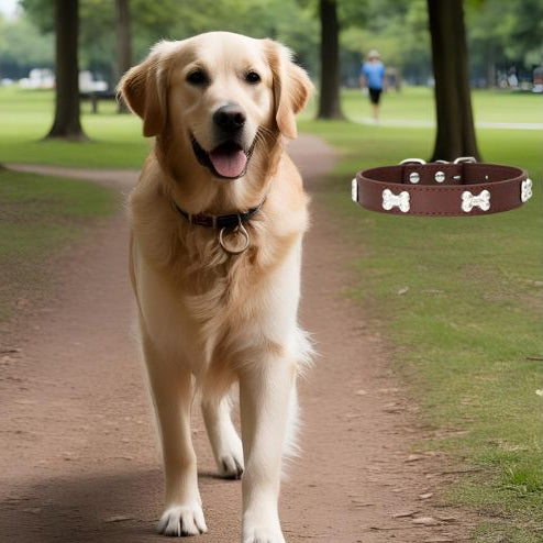 Collier en cuir pour chien Vif Doux™, L'élégante décoration en forme d'os