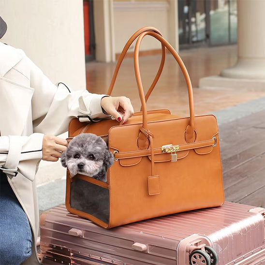 Stylisé, pratique, le Sac de transport pour chien Signature Toutou⹠en voyage