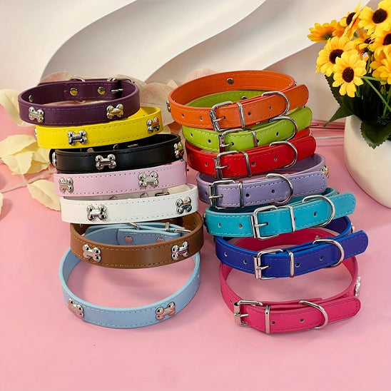 Collier en cuir pour chien Vif Doux™, L'élégante décoration en forme d'os multiple couleurs