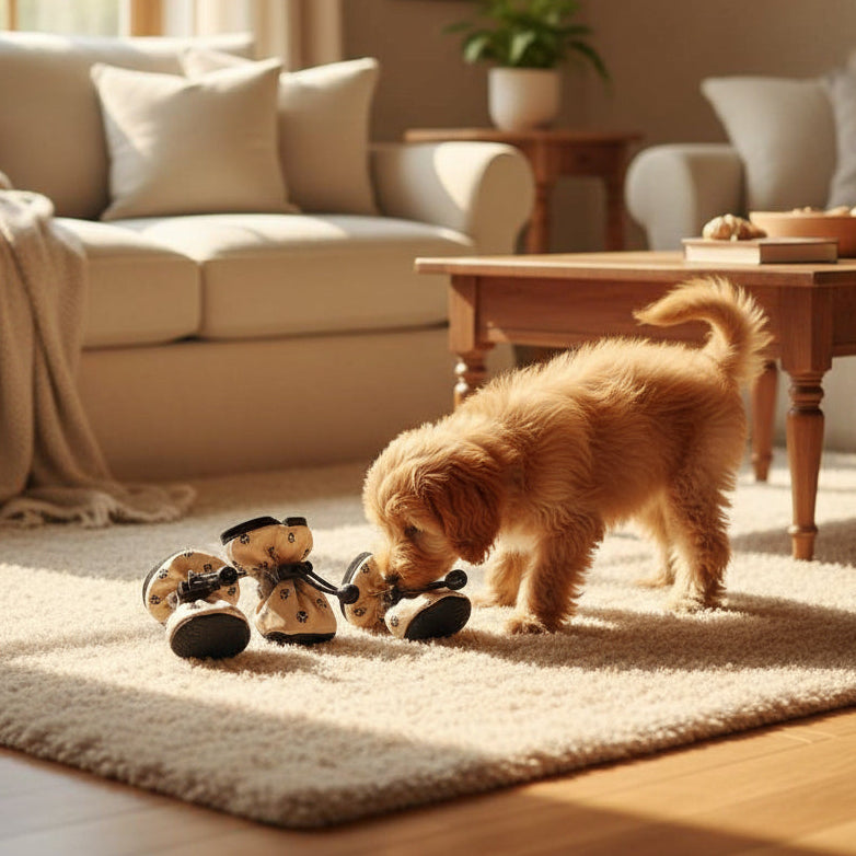 Chaussures pour Chien •Jappy-Confort Urban: petit chien dans salon 