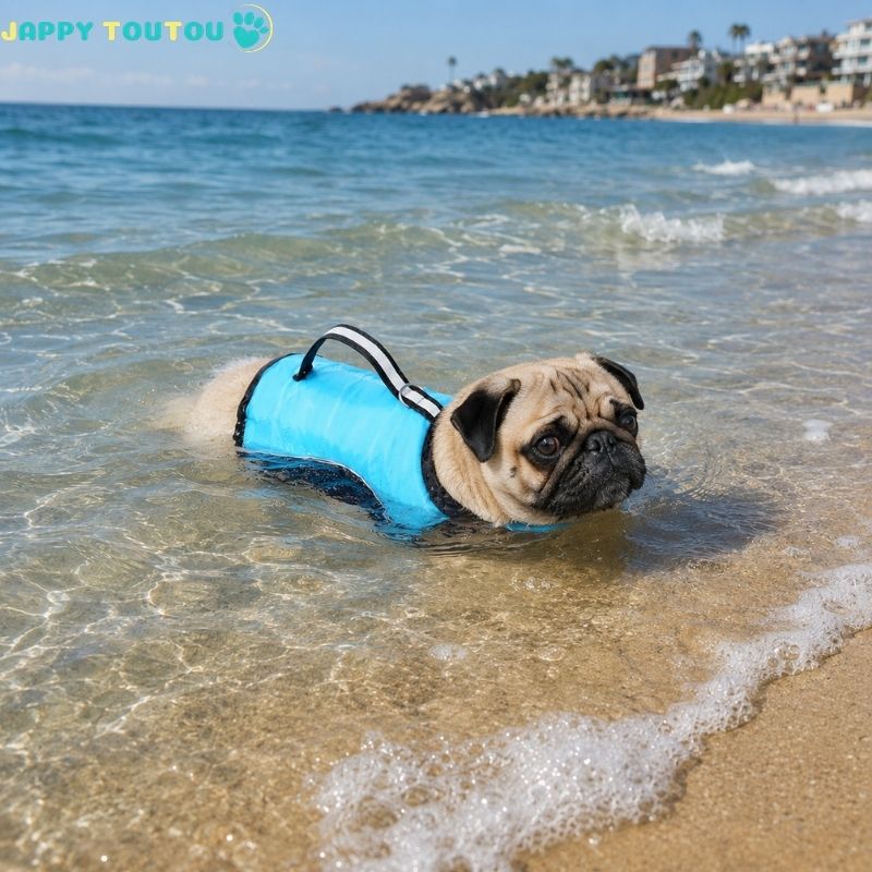 Gilet de sauvetage Chien • NageToutou™ : Bleu, bord de mer