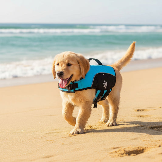 Gilet de sauvetage Chien • NageToutou™ : marche sur la plage