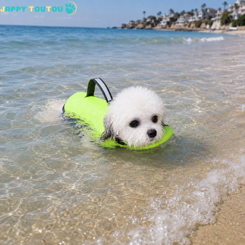 Gilet de sauvetage Chien • NageToutou™ : sur la plage  : vert