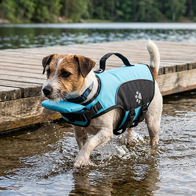 Gilet de sauvetage Chien • NageToutou™ : Bleu, bord de quai