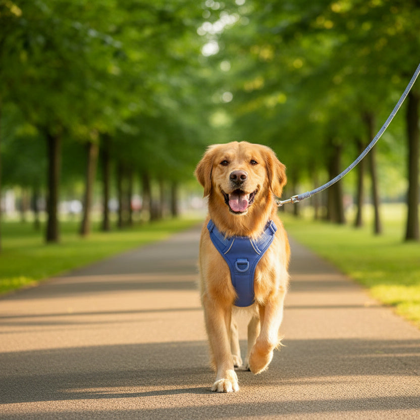 Harnais chien • JappyRythmi™ :  bleu marche dans le parc
