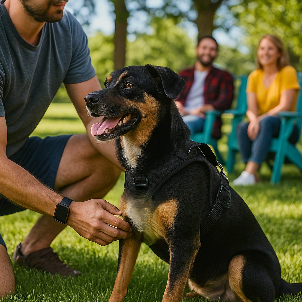 Harnais_pour_chien_CaniParcours_ une mache en ville avec son maitre 