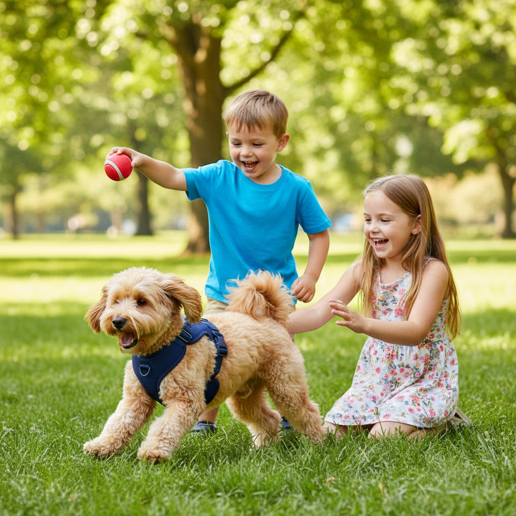 Harnais pour Chien | Rythmi’Toutou™ : bleu course dans un parc