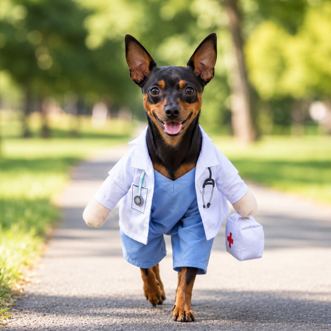 Déguisement Chien : infirmier marche dans le parc