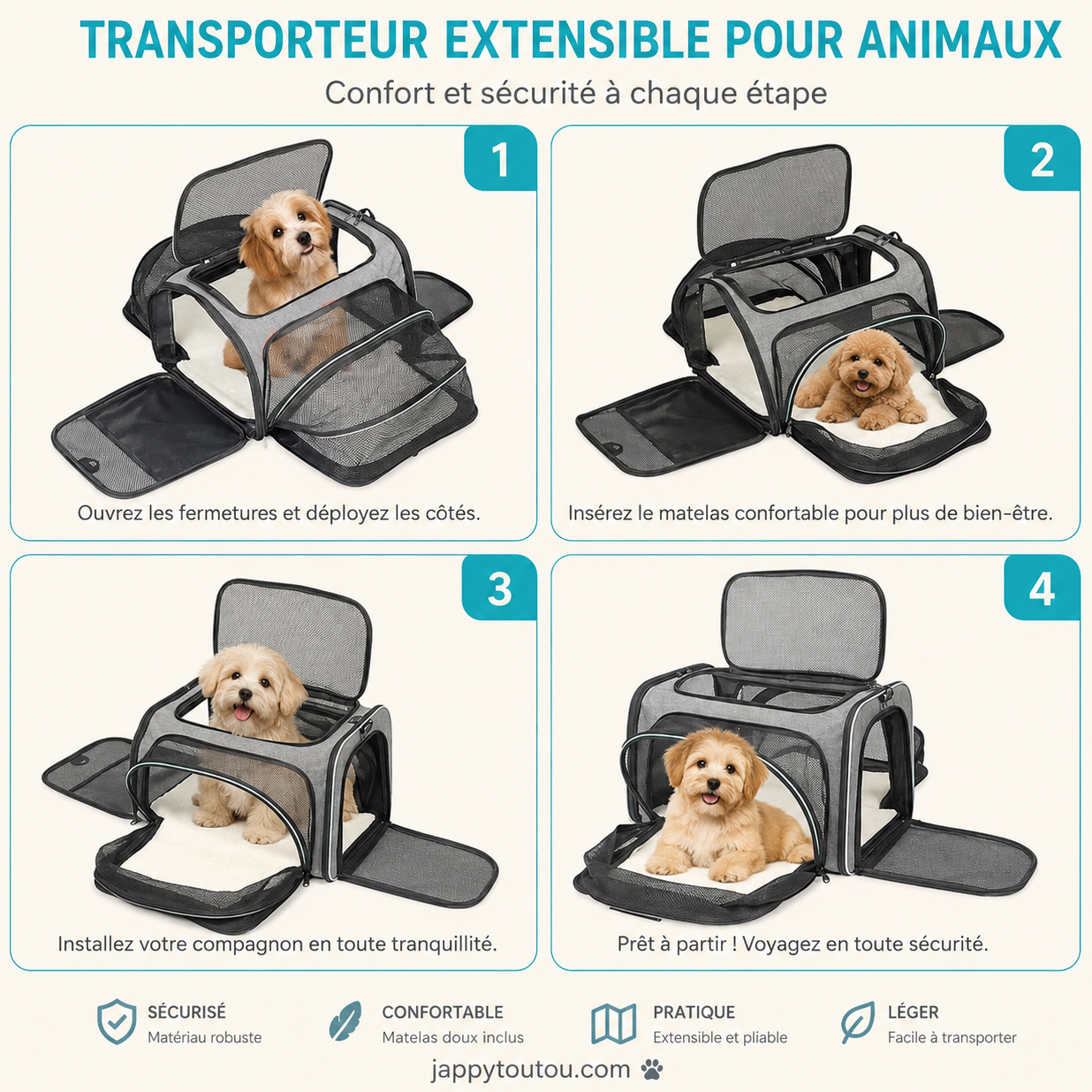 Sac de transport pour Chien • Jappy en Escapade™: Pliable et compact
