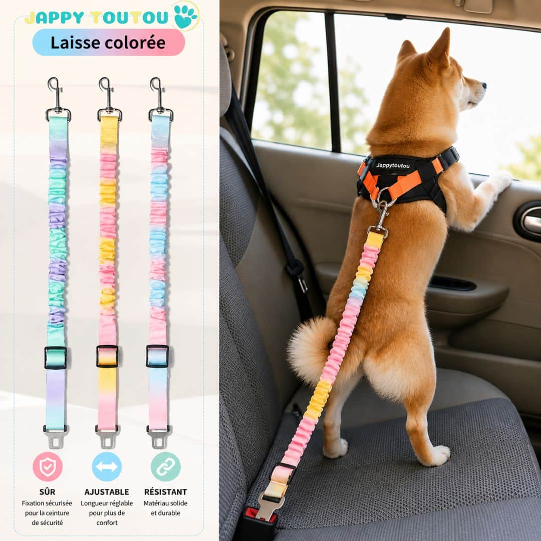 Ceinture de sécurité pour chien | JappyVoyage™ choix de couleur