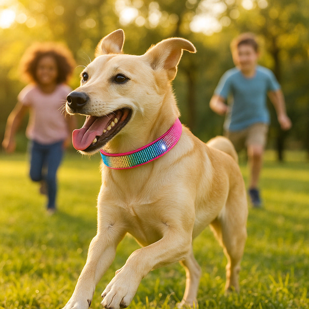 Collier chien, élégance, chic : un style irrésistible, chien qui coure dans un parc