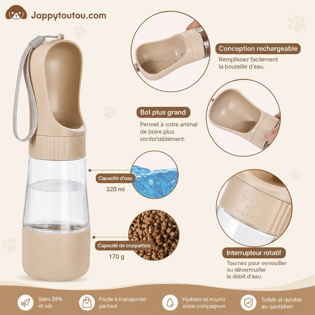 Gourde chien | JappyAqua™ Portable Étanche - Jappy Toutou