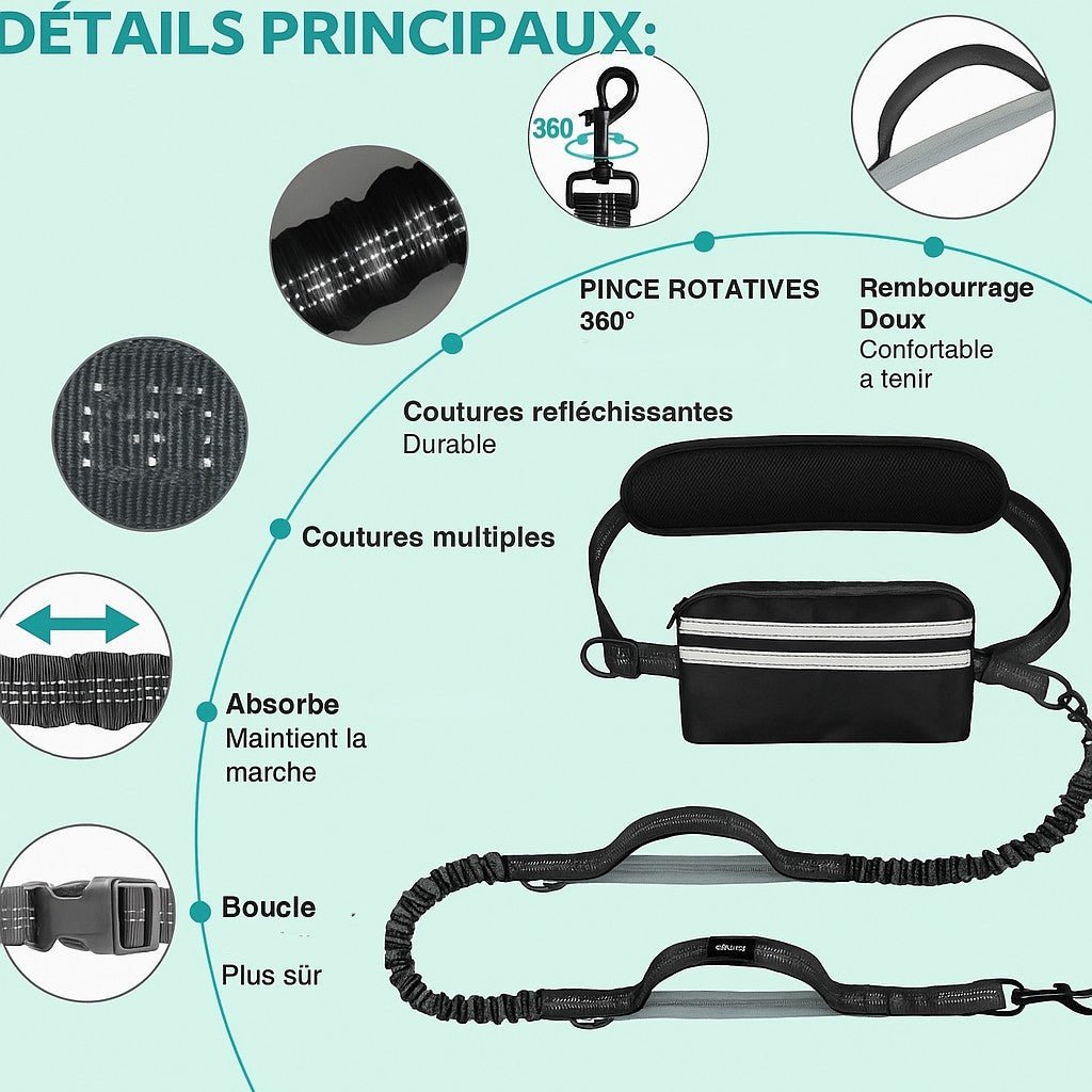 Laisse main libre chien / Double , Simple laisse multiple usage - Jappy Toutou