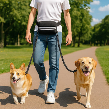 Laisse main libre chien / Double , Simple laisse multiple usage - Jappy Toutou